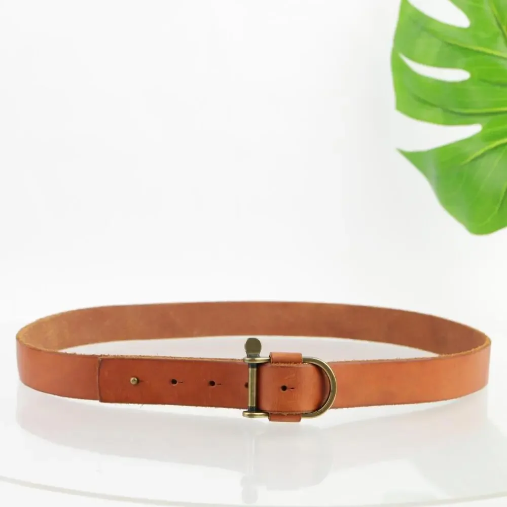 Lands End Womens Belt Size 34 Medium Tan Leather Vintage Snap Prong‎ Buckle Boho